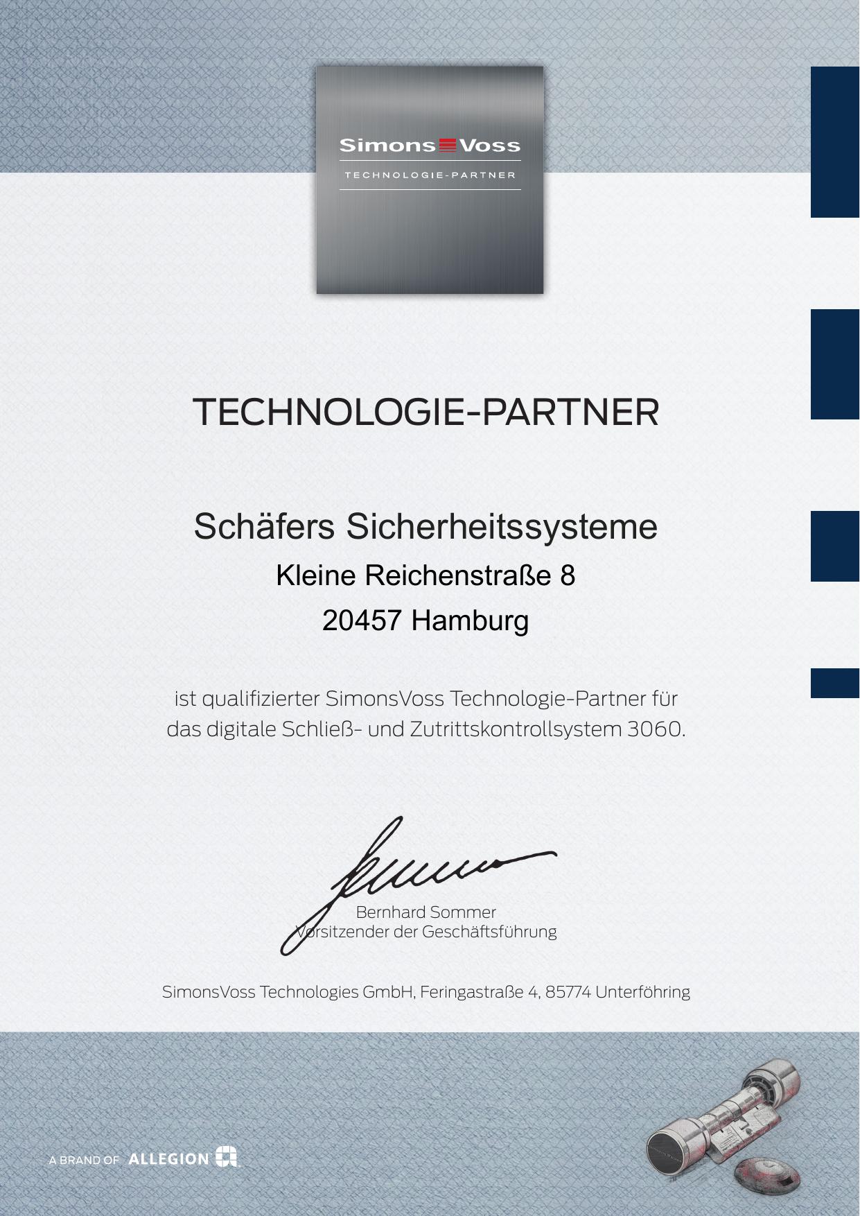 SimonsVoss Technologie-Partner Zertifikat